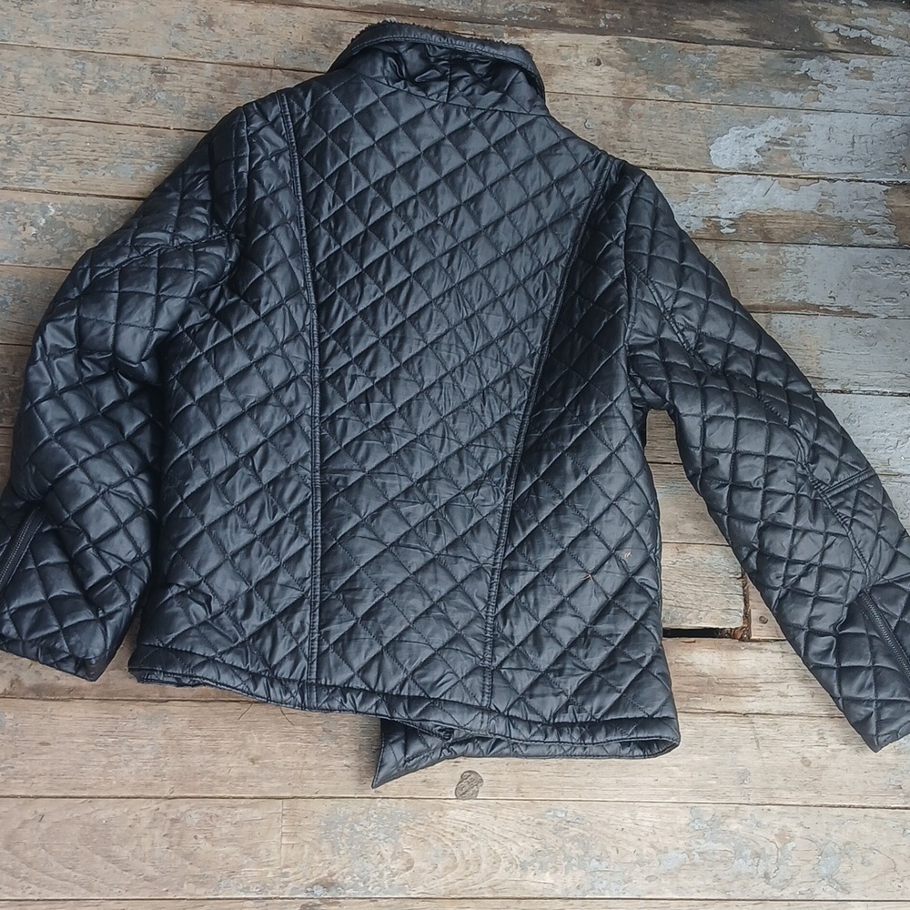 GUC Ashley Stewart Quilted Fleece Lined Black Jacket Size 14/16 - Picture 5 of 7